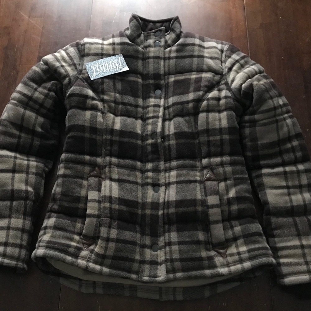 TRIPLE FIVE SOUL BROWN PLAID WOOL TWEED JACKET